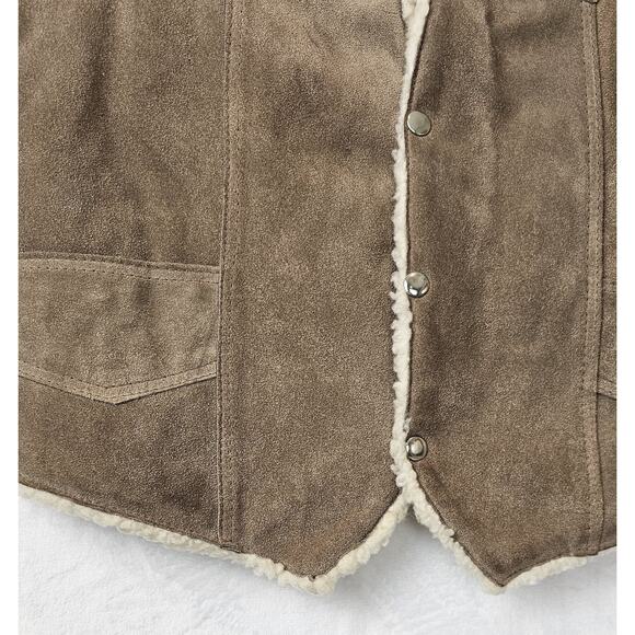 Vtg Suede Leather Vest Sherpa Lined Made Mexico Western Hippie Cowboy 70s 80s L - Picture 8 of 15